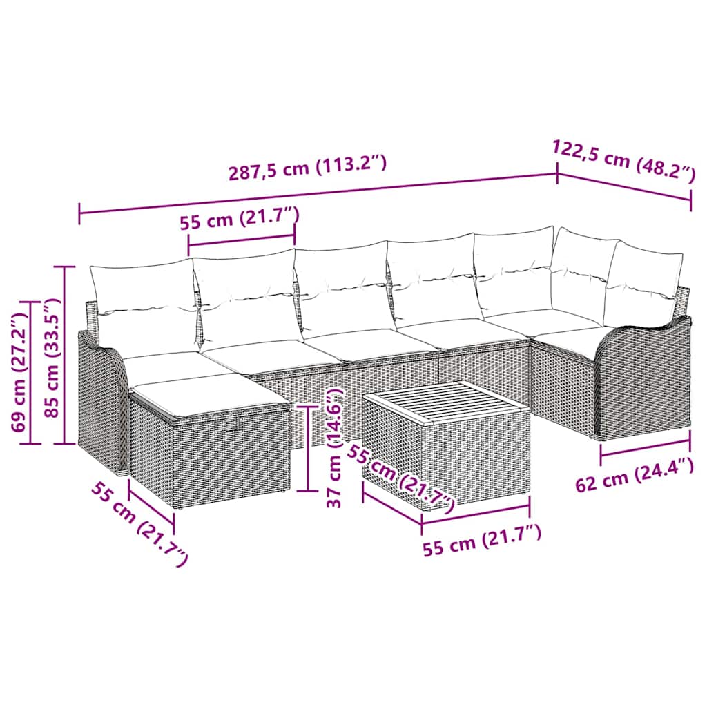 Gartensofa-set mit Kissen 8 pcs Schwarz Poly-Rattan