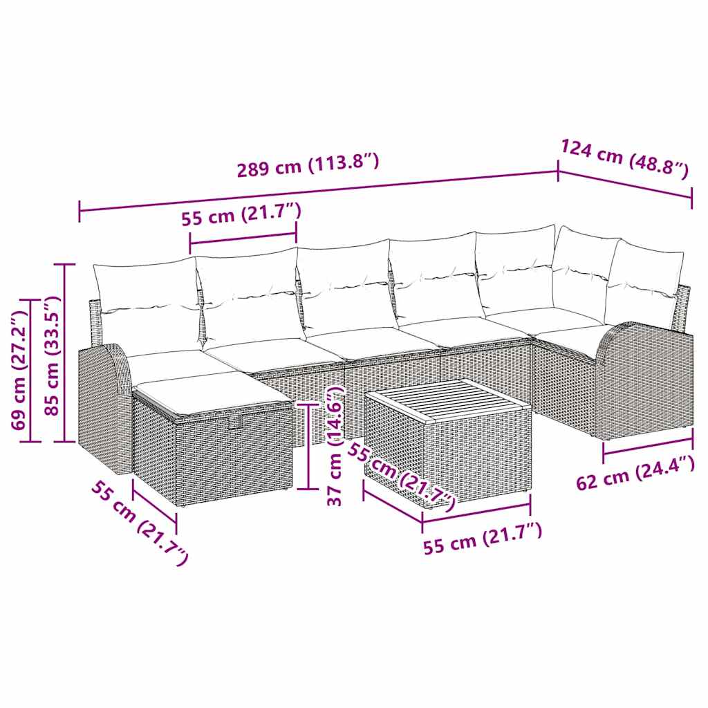Gartensofa-set mit Kissen 8 pcs Schwarz Poly-Rattan