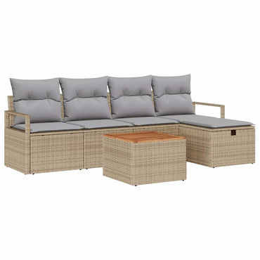 vidaXL Gartensofa-set mit Kissen mit Speicher 6 pcs Beige Poly-Rattan