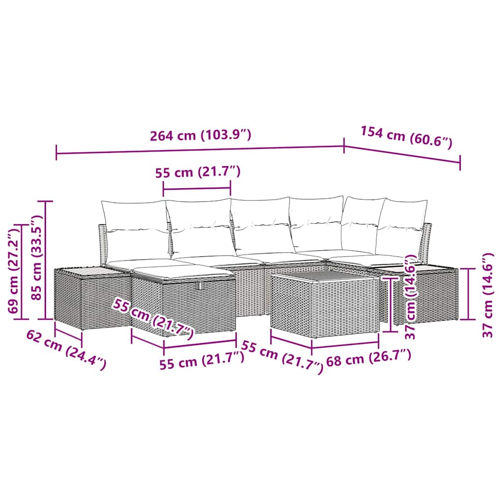 Gartensofa-set mit Kissen 9 pcs Grau Poly-Rattan