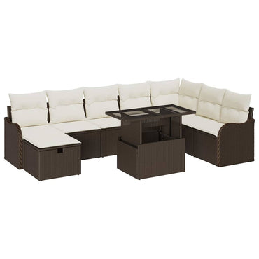 vidaXL Salon de jardin avec coussins et rangements 9 pcs Résine tressée Marron