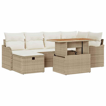 vidaXL Gartensofa-set mit Kissen mit Speicher 7 pcs Beige Poly-Rattan