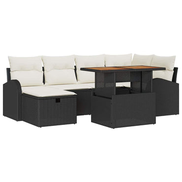vidaXL Gartensofa-set mit Kissen 7 pcs Schwarz Poly-Rattan