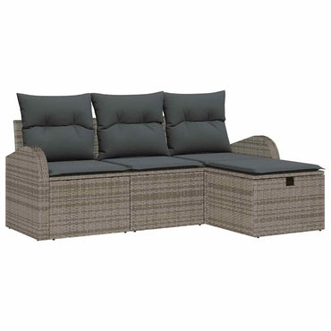 vidaXL Garten-Sofa-Set mit Kissen mit Speicher 4 pcs Grau Poly Rattan
