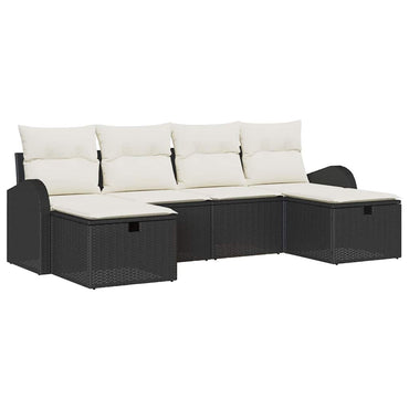 vidaXL Garten-Sofa-Set mit Kissen 6 pcs Schwarz Poly Rattan