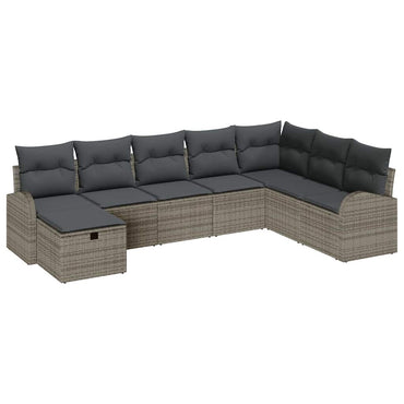 vidaXL Garten-Sofa-Set mit Kissen mit Speicher 8 pcs Grau Poly Rattan