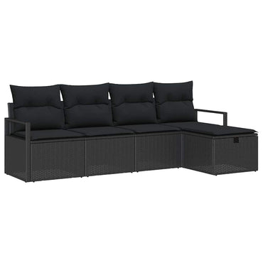 vidaXL Garten-Sofa-Set mit Kissen 5 pcs Schwarz Poly Rattan