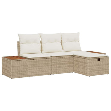vidaXL Gartensofa-set mit Kissen mit Speicher 4 pcs Beige Poly-Rattan
