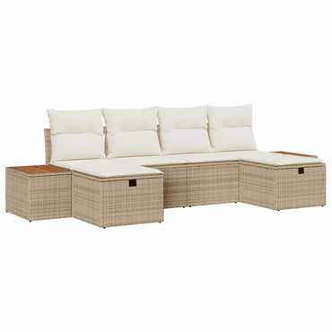 vidaXL Garten-Sofa-Set mit Kissen 6 pcs Beige Poly Rattan