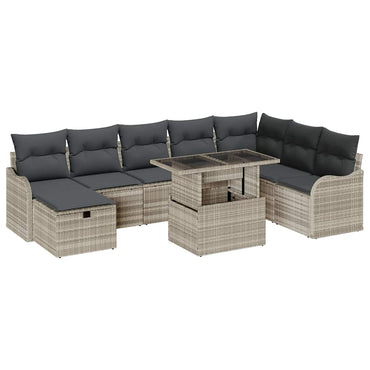 vidaXL Garten-Sofa-Set mit Kissen 9 pcs Hellgrau Poly Rattan
