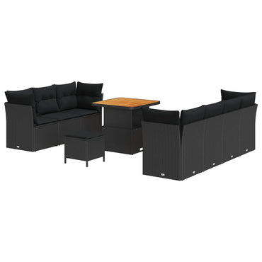vidaXL Salon de jardin 10 pcs Noir Résine tressée