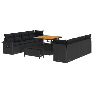 vidaXL Gartensofa-set mit Kissen 11 pcs Schwarz Poly Rattan