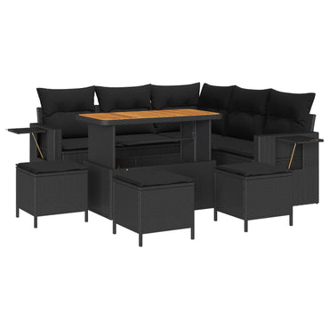 vidaXL Salon de jardin avec coussins 9 pcs Résine tressée noir