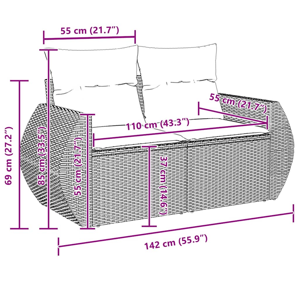 Gartensofa-set mit Kissen mit Speicher 10 pcs Grau Poly-Rattan