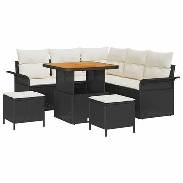 vidaXL Salon de jardin avec coussins 8 pcs Noir Résine tressée