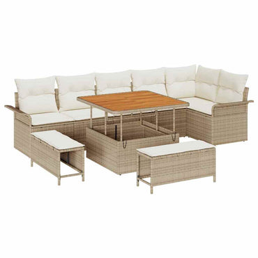 vidaXL Ensemble de canapés de jardin avec coussins 9 pcs Beige Résine tressée