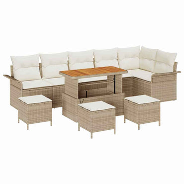vidaXL Salon de jardin avec coussins 10 pcs Beige résine tressée