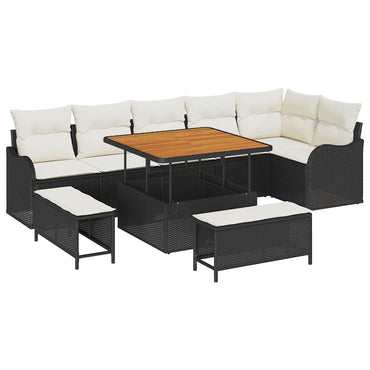 vidaXL Salon de jardin avec coussins 9 pcs Résine tressée noir