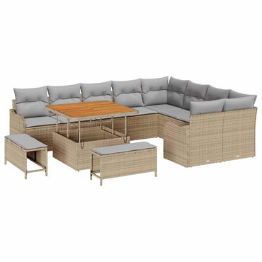 vidaXL Gartensofa-set mit Kissen 12 pcs Beige Poly-Rattan