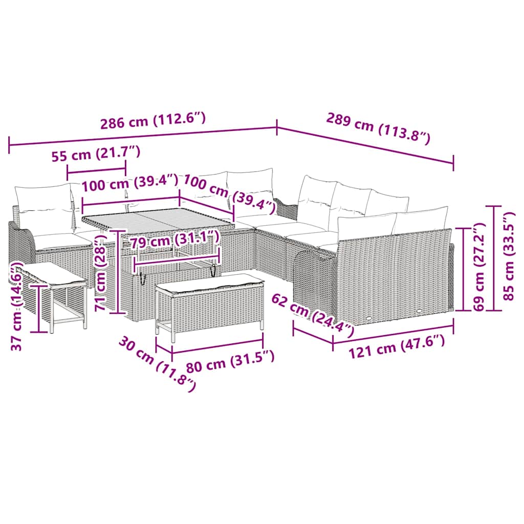 vidaXL Salon de jardin 13 pcs Beige résine tressée