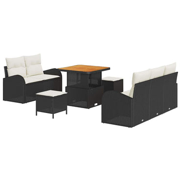 vidaXL Salon de jardin avec coussins 8 pcs Noir Résine tressée