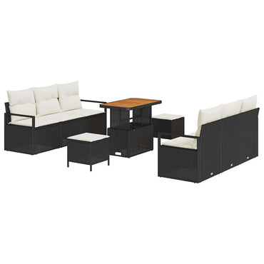 vidaXL Salon de jardin avec coussins 9 pcs Résine tressée noir