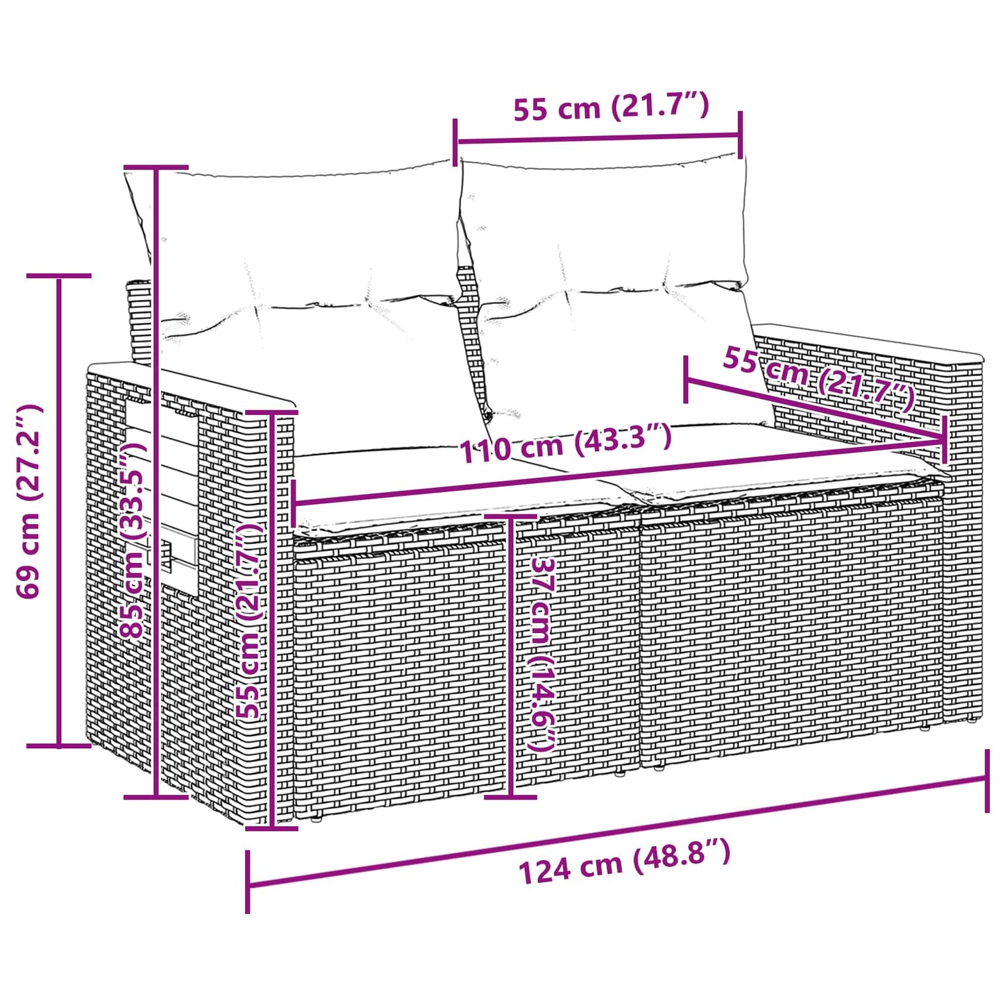 vidaXL Gartensofa-set mit Kissen 10 pcs Schwarz