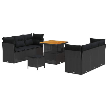 vidaXL Salon de jardin avec coussins 9 pcs Résine tressée noir