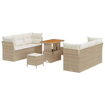 vidaXL Gartensofa-set mit Kissen 9 pcs Beige und Creme Poly-Rattan