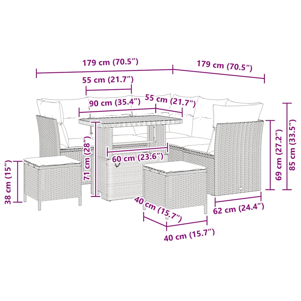 vidaXL Salon de jardin avec coussins et rangement 8 pcs Noir et crème