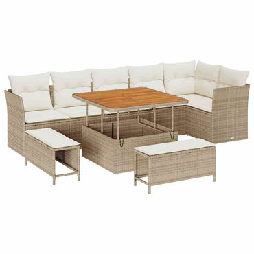 vidaXL Salon de jardin avec coussins et rangement 9 pcs Beige et crème