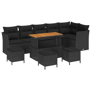 vidaXL Garten-Sofa-Set mit Kissen mit Speicher 10 pcs Schwarz