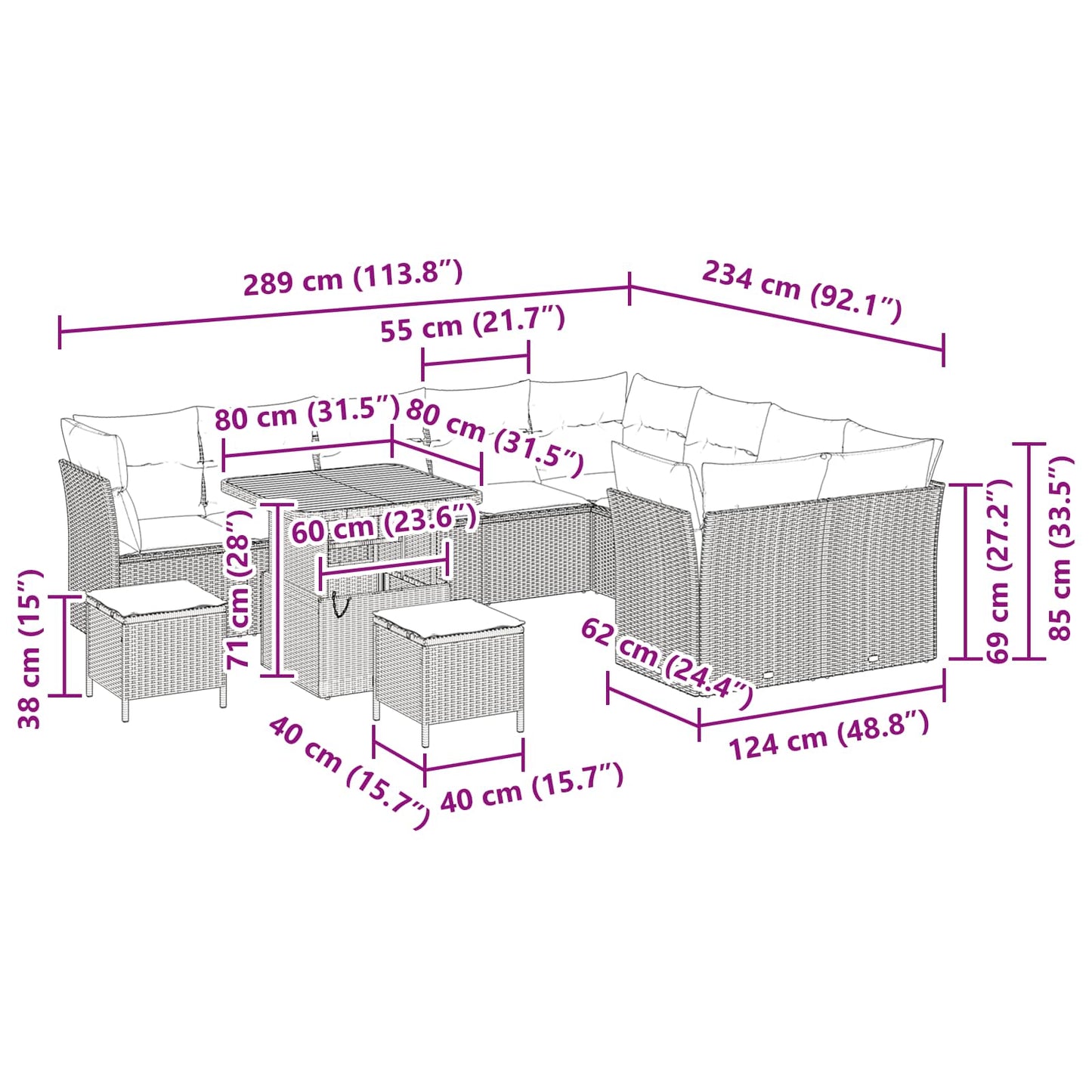 vidaXL Salon de jardin avec coussins et rangement 12 pcs Noir