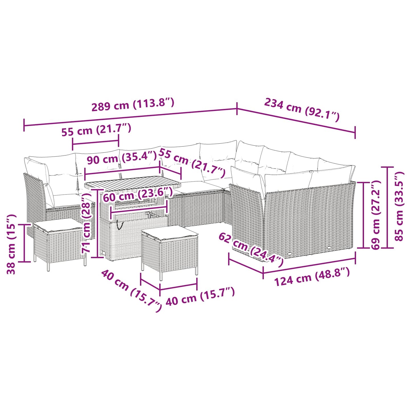 vidaXL Salon de jardin avec coussins et rangement 12 pcs Noir