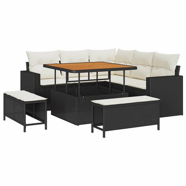 vidaXL Gartensofa-set mit Kissen 9 pcs Schwarz und Creme Poly-Rattan