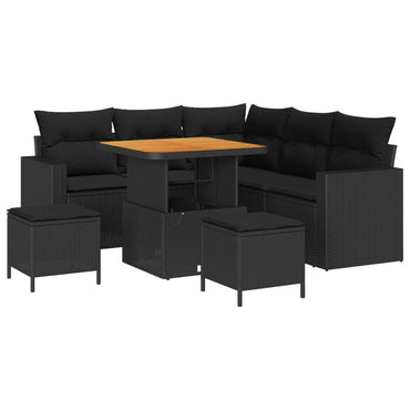 vidaXL Gartensofa-set mit Kissen 9 pcs Schwarz Poly-Rattan