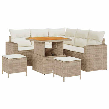 vidaXL Gartensofa-set mit Kissen 9 pcs Beige und Creme Poly-Rattan