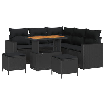 vidaXL Gartensofa-set mit Kissen 9 pcs Schwarz Poly-Rattan