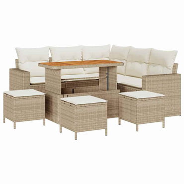 vidaXL Gartensofa-set mit Kissen 10 pcs Beige und Creme Poly-Rattan