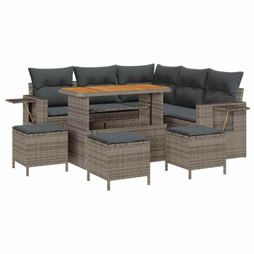 vidaXL Gartensofa-set mit Kissen 10 pcs Grau Poly-Rattan