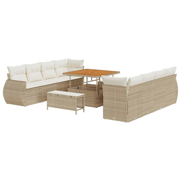 vidaXL Garten-Sofa-Set mit Speicher 11 pcs Beige Poly Rattan