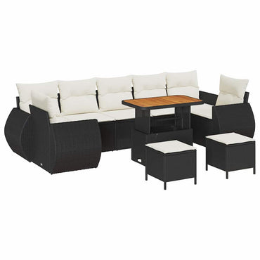 vidaXL Garten-Sofa-Set mit Kissen 10 pcs Schwarz und Creme