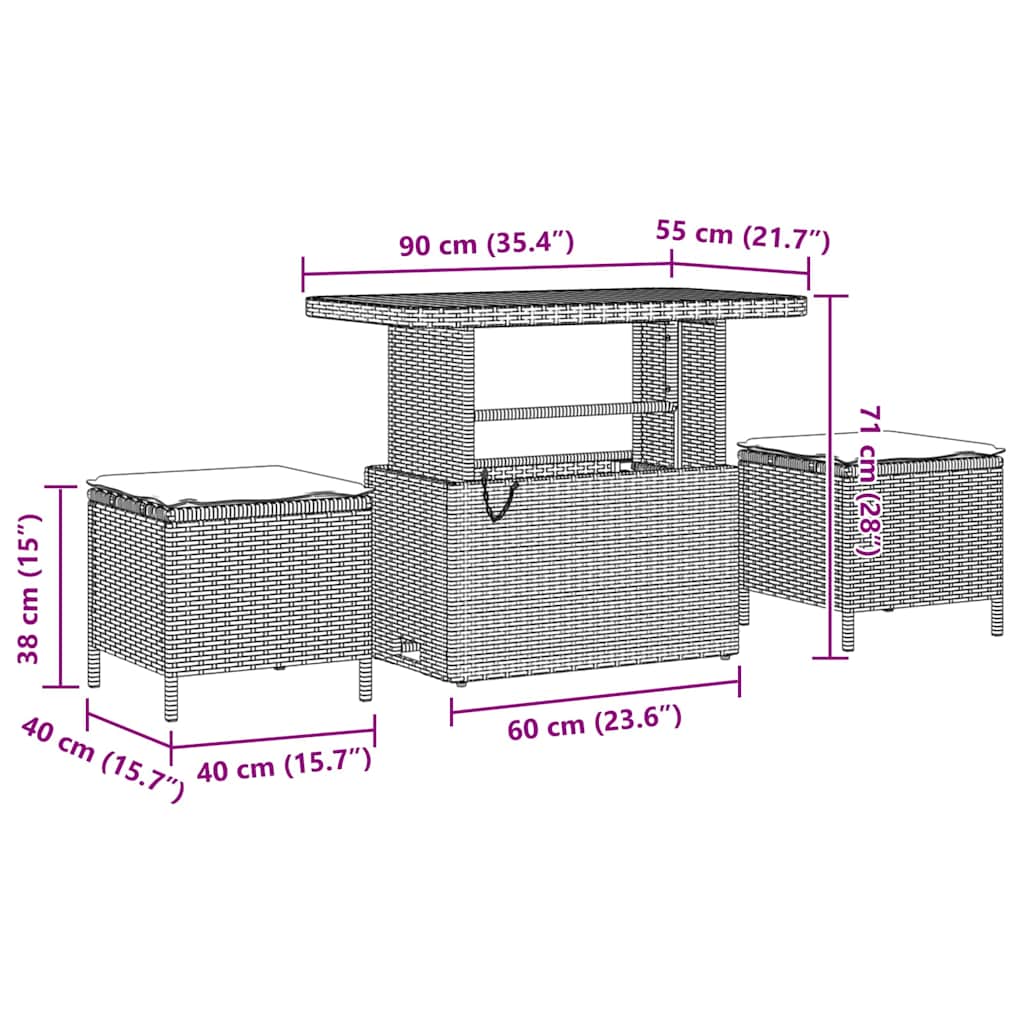 vidaXL Garten-Sofa-Set mit Kissen mit Speicher 10 pcs Beige und Creme