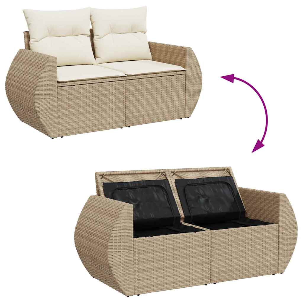 vidaXL Garten-Sofa-Set mit Kissen mit Speicher 12 pcs Beige und Creme