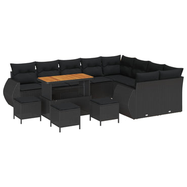 vidaXL Gartensofa-set mit Kissen mit Kissen 13 pcs Schwarz Poly Rattan