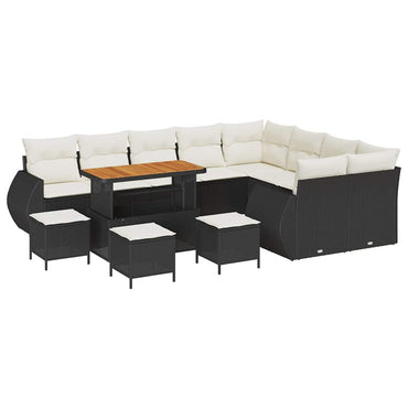 vidaXL Gartensofa-set mit Kissen 13 pcs Schwarz und Creme Poly Rattan