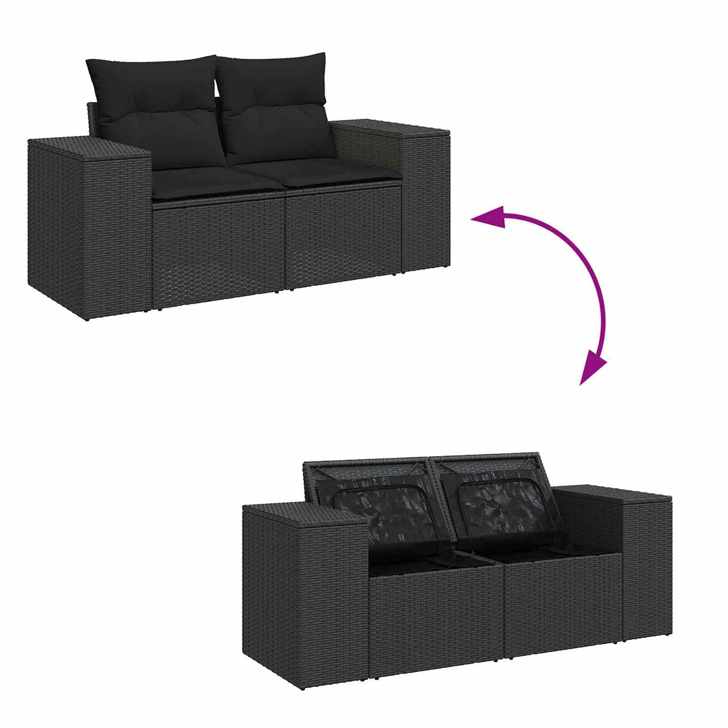 vidaXL Salon de jardin avec coussins 9 pcs Résine tressée noir