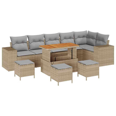 vidaXL Salon de jardin avec coussins 10 pcs Beige et gris clair en résine tressée