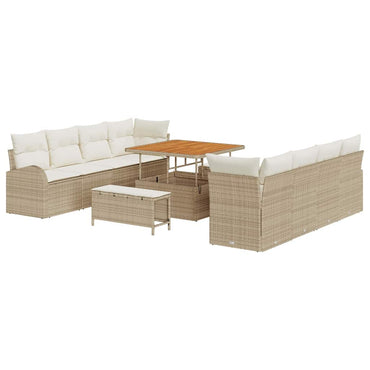 vidaXL Garten-Sofa-Set mit Kissen mit Speicher 11 pcs Beige und Creme