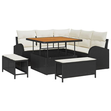 vidaXL Ensemble de canapés de jardin avec coussins et espace de rangement 8 pcs Noir et crème